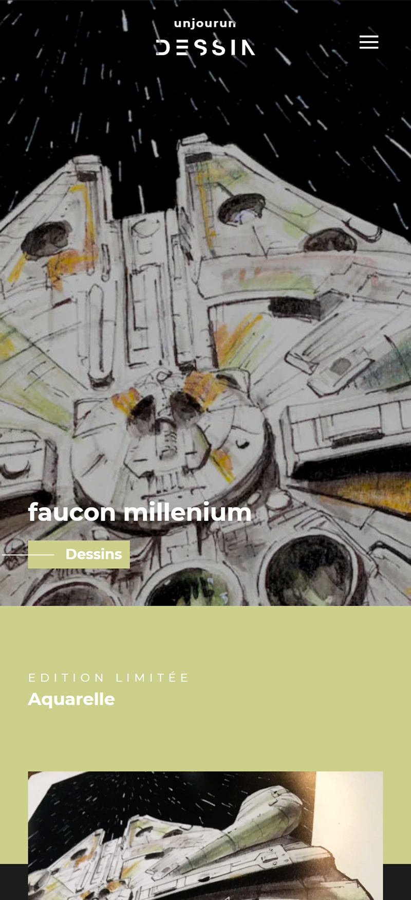 Un Jour Un Dessin - Screenshot of the mobile development of Matthieu Bolufer's WordPress site from Creano, custom-developed by Eric Huguenin
